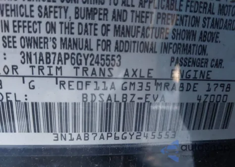 2016 Nissan Sentra S from USA, damaged, VIN 3N1AB7AP6GY245553